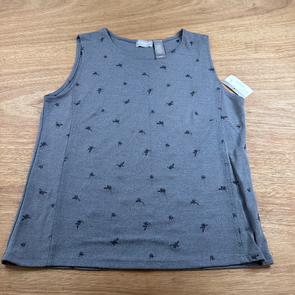 Liz Claiborne Collection Gray Floral Sleeveless Knit Top Women's‎ Large NWT